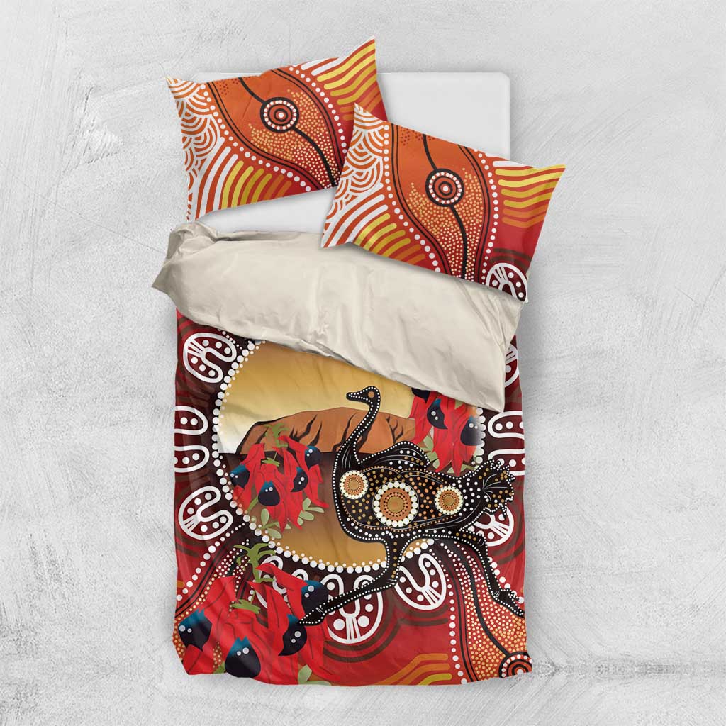 Sturt's Desert Pea And Emu Australia Bedding Set Uluru Aboriginal Art