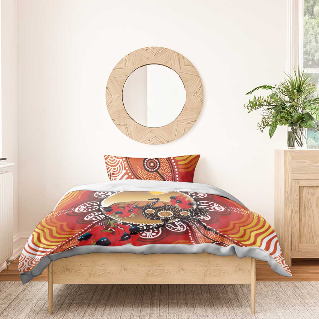 Sturt's Desert Pea And Emu Australia Bedding Set Uluru Aboriginal Art