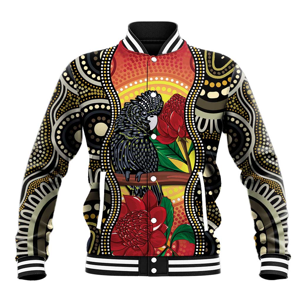 Waratah And Banksian Cockatoo Baseball Jacket Aboriginal Art