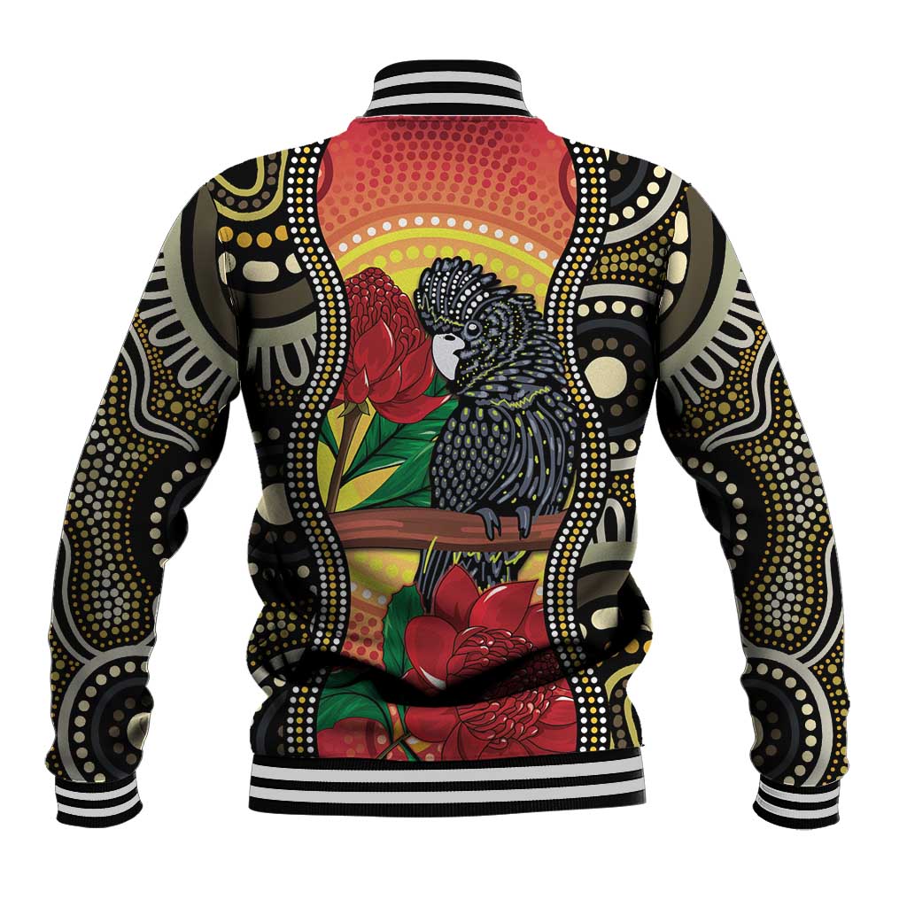 Waratah And Banksian Cockatoo Baseball Jacket Aboriginal Art