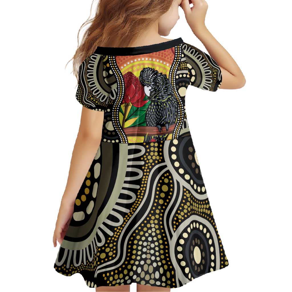 Waratah And Banksian Cockatoo Family Matching Short Sleeve Bodycon Dress and Hawaiian Shirt Aboriginal Art