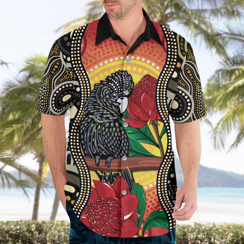 Waratah And Banksian Cockatoo Hawaiian Shirt Aboriginal Art