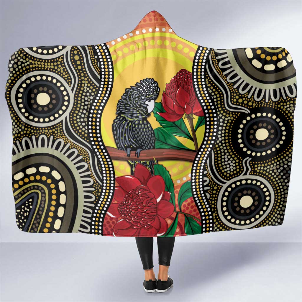 Waratah And Banksian Cockatoo Hooded Blanket Aboriginal Art