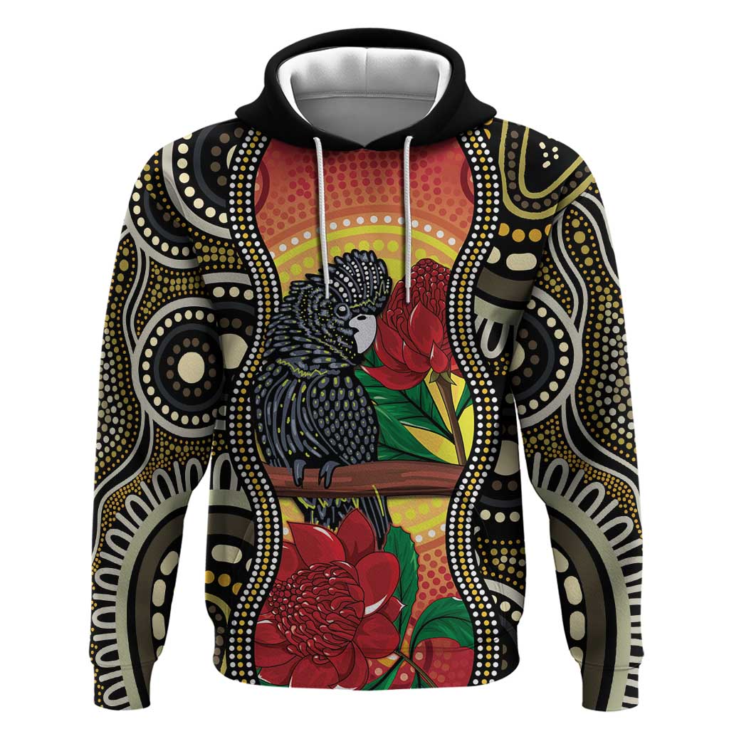 Waratah And Banksian Cockatoo Hoodie Aboriginal Art