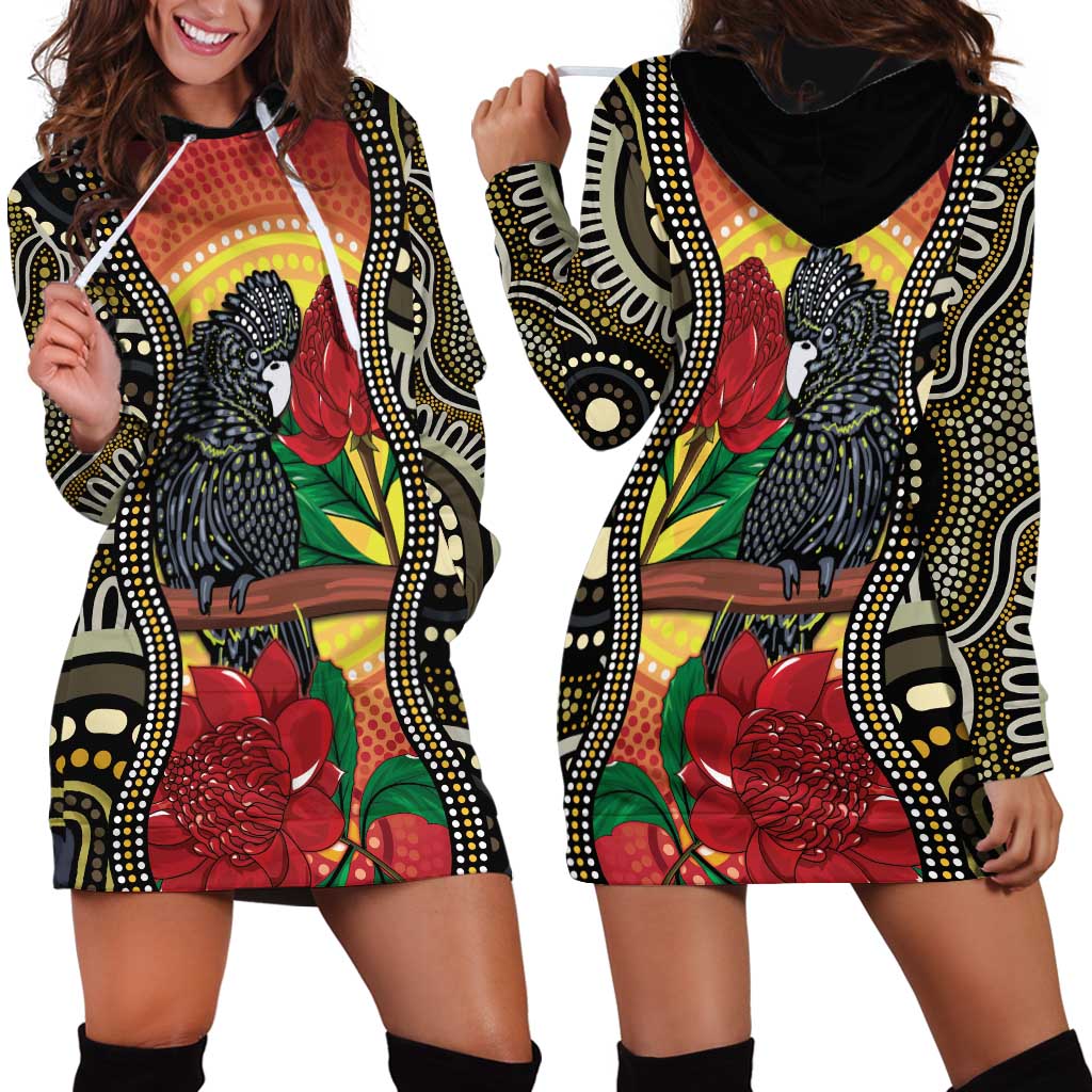 Waratah And Banksian Cockatoo Hoodie Dress Aboriginal Art