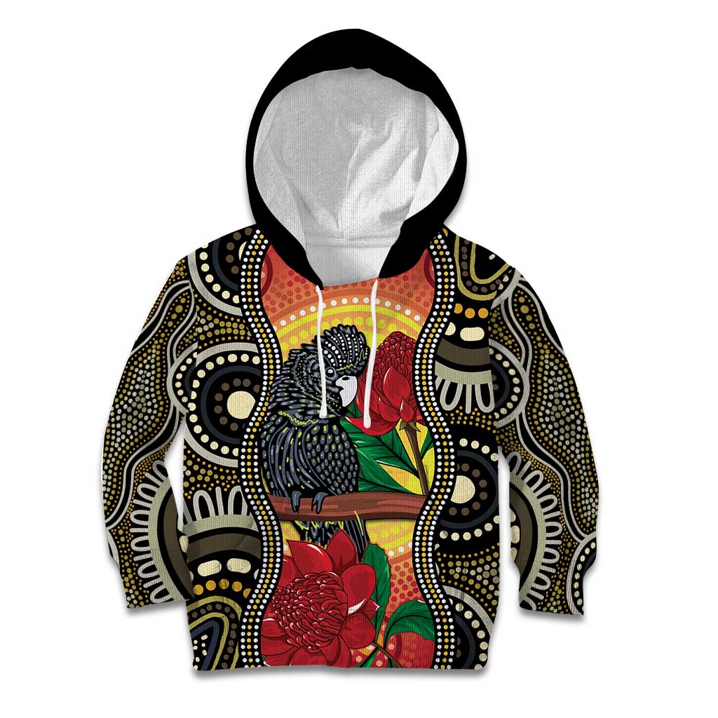 Waratah And Banksian Cockatoo Kid Hoodie Aboriginal Art