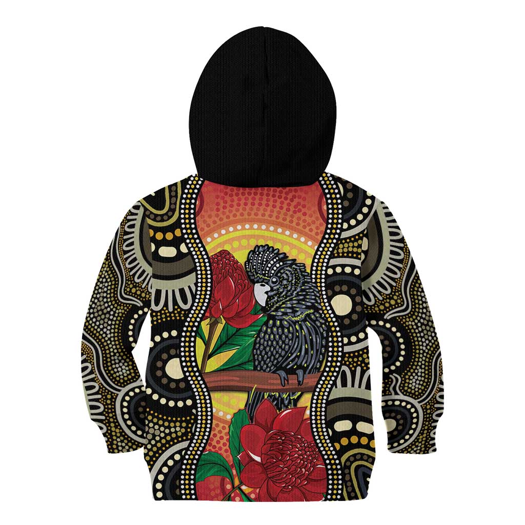 Waratah And Banksian Cockatoo Kid Hoodie Aboriginal Art