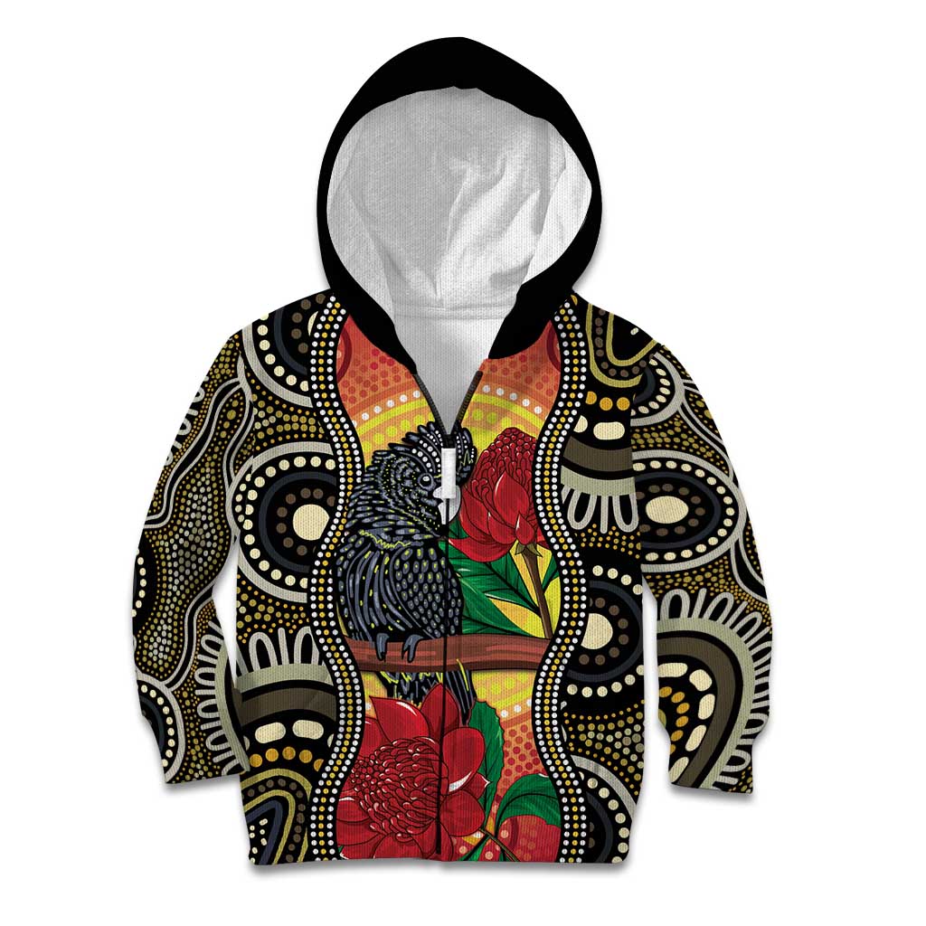 Waratah And Banksian Cockatoo Kid Hoodie Aboriginal Art