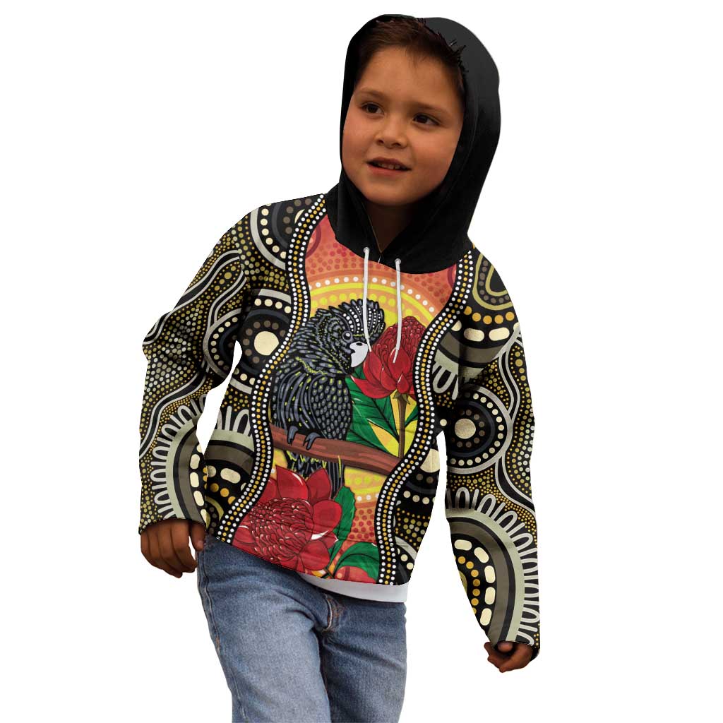 Waratah And Banksian Cockatoo Kid Hoodie Aboriginal Art