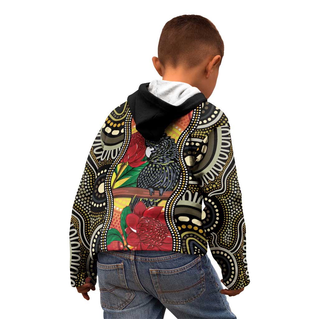 Waratah And Banksian Cockatoo Kid Hoodie Aboriginal Art