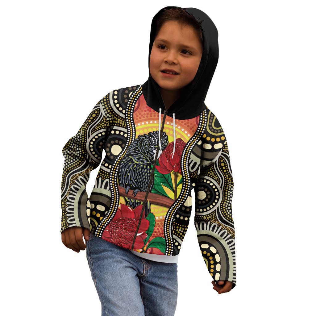 Waratah And Banksian Cockatoo Kid Hoodie Aboriginal Art