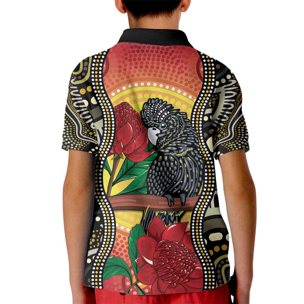 Waratah And Banksian Cockatoo Kid Polo Shirt Aboriginal Art