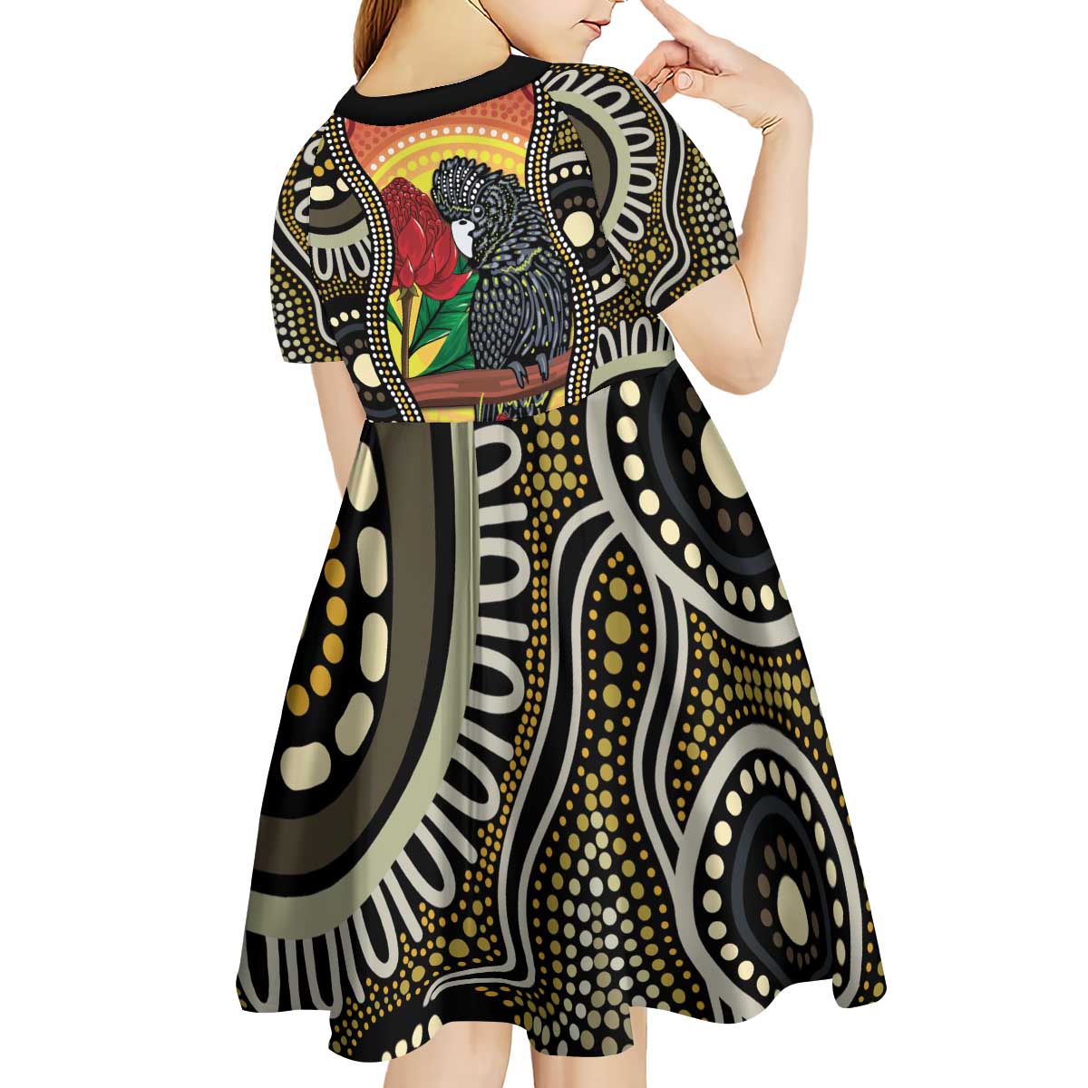 Waratah And Banksian Cockatoo Kid Short Sleeve Dress Aboriginal Art