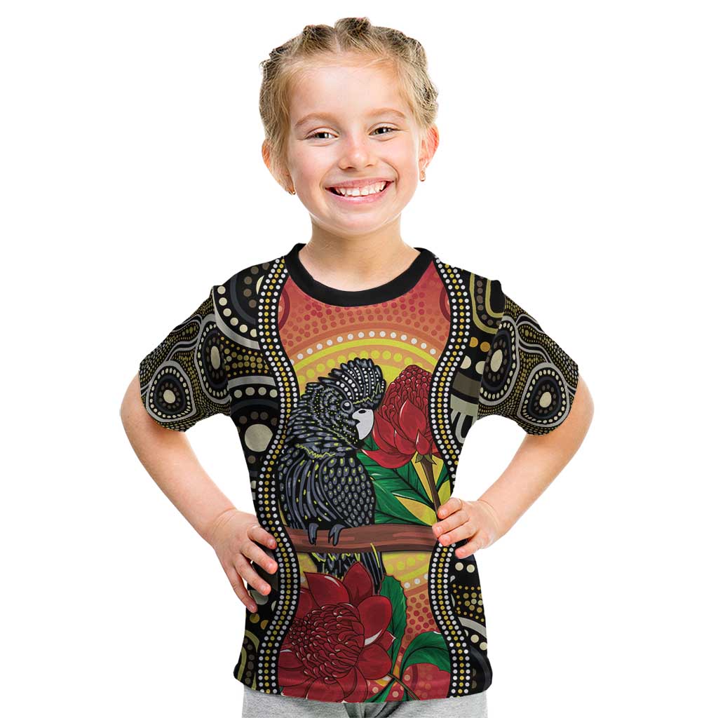 Waratah And Banksian Cockatoo Kid T Shirt Aboriginal Art