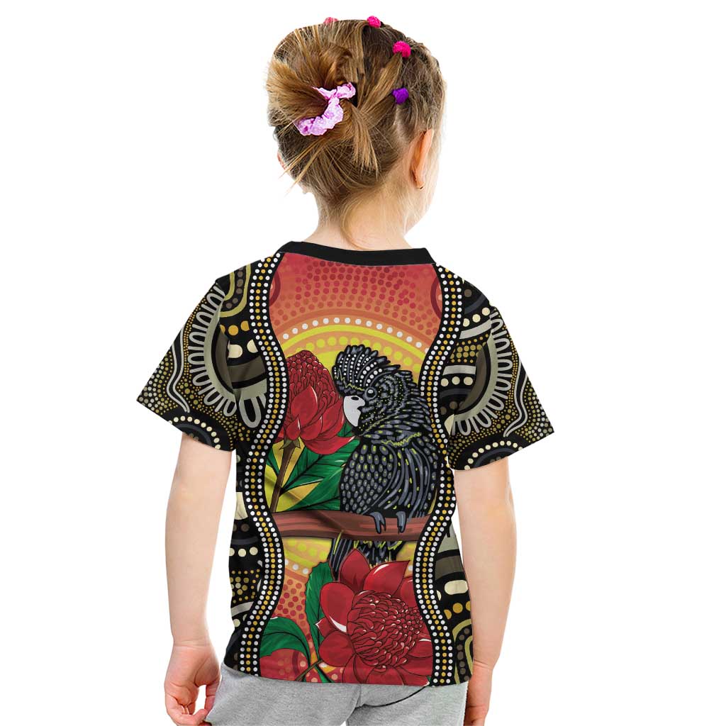 Waratah And Banksian Cockatoo Kid T Shirt Aboriginal Art