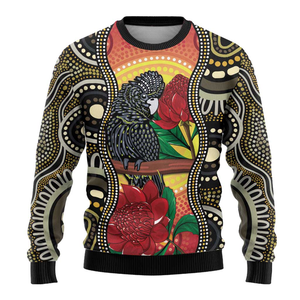 Waratah And Banksian Cockatoo Ugly Christmas Sweater Aboriginal Art