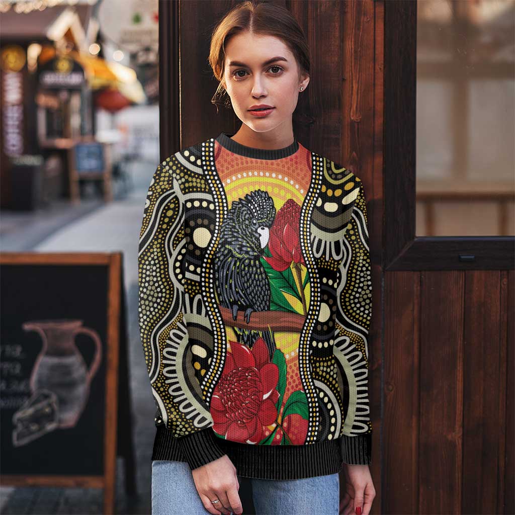 Waratah And Banksian Cockatoo Ugly Christmas Sweater Aboriginal Art