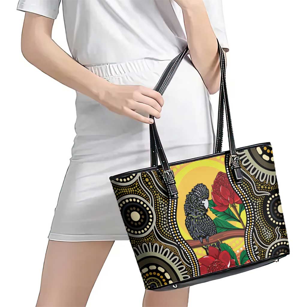 Waratah And Banksian Cockatoo Leather Tote Bag Aboriginal Art