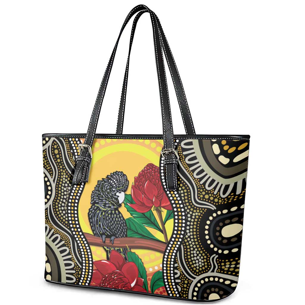 Waratah And Banksian Cockatoo Leather Tote Bag Aboriginal Art