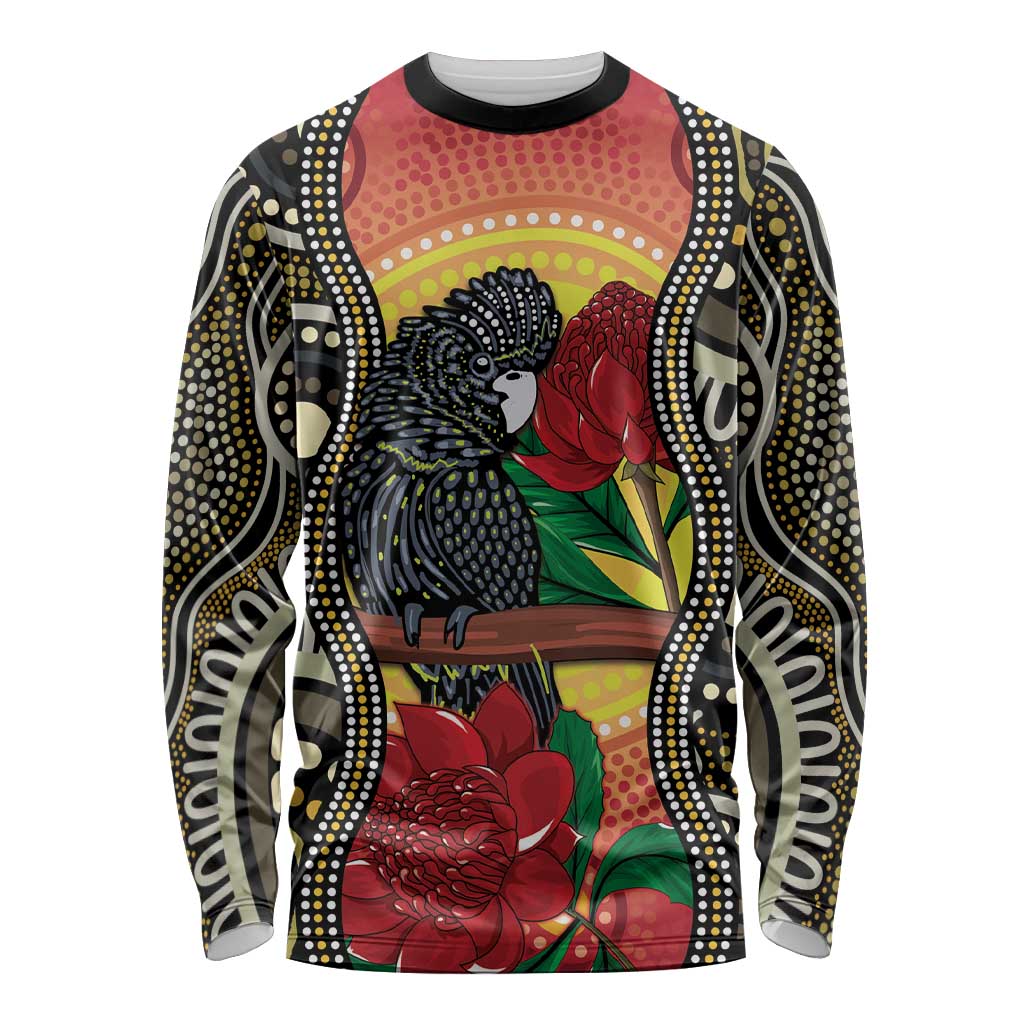 Waratah And Banksian Cockatoo Long Sleeve Shirt Aboriginal Art