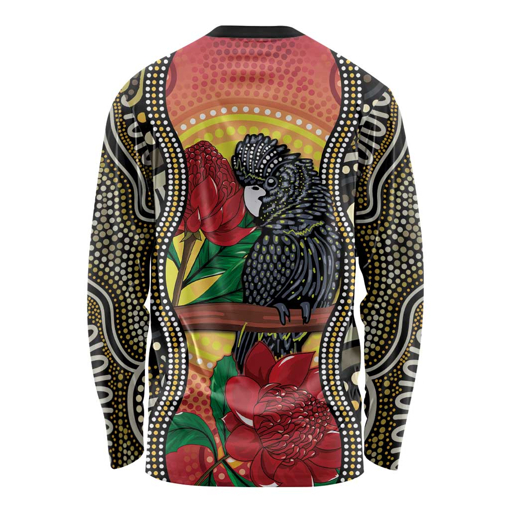 Waratah And Banksian Cockatoo Long Sleeve Shirt Aboriginal Art