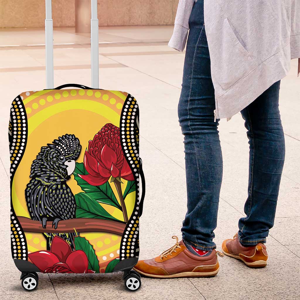 Waratah And Banksian Cockatoo Luggage Cover Aboriginal Art