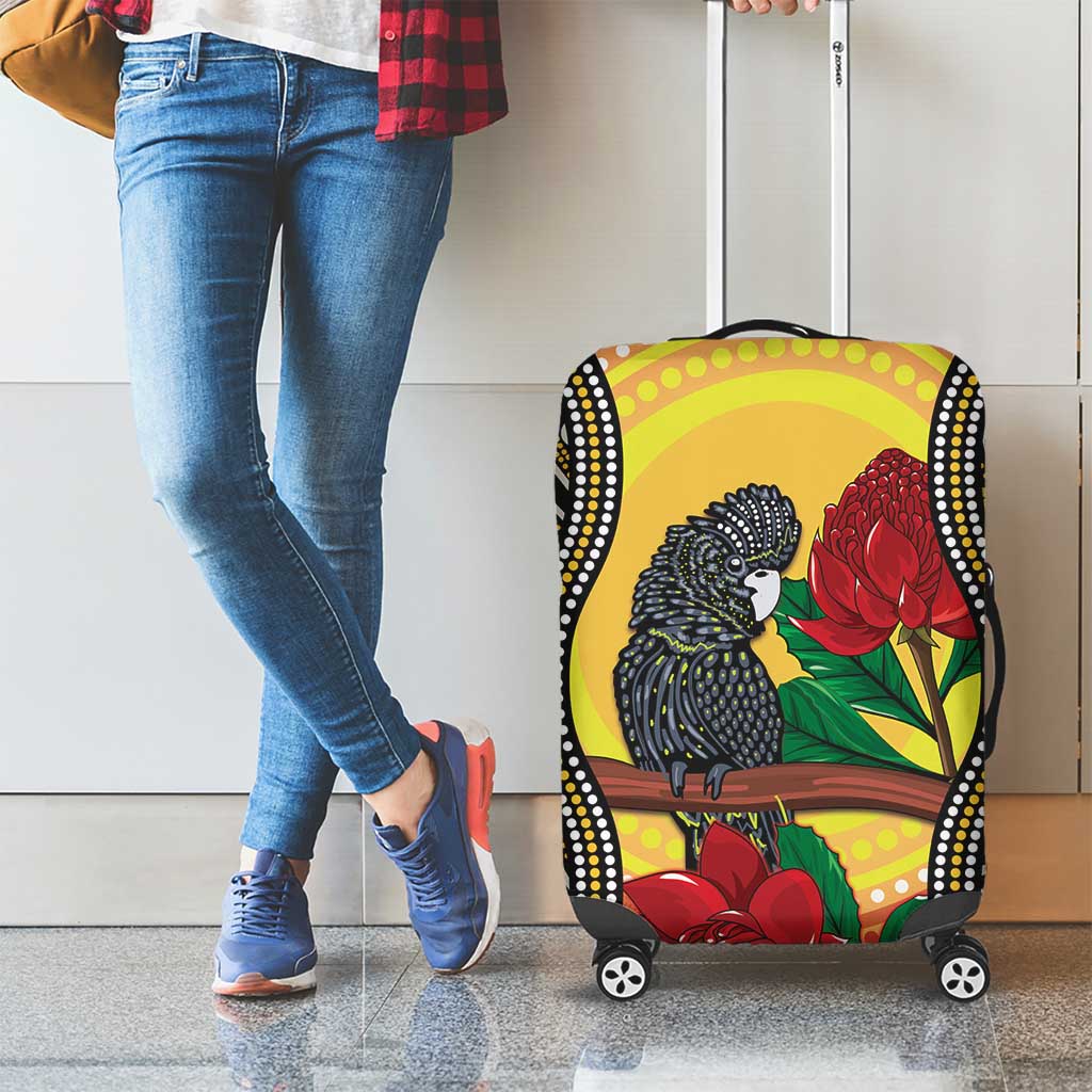 Waratah And Banksian Cockatoo Luggage Cover Aboriginal Art