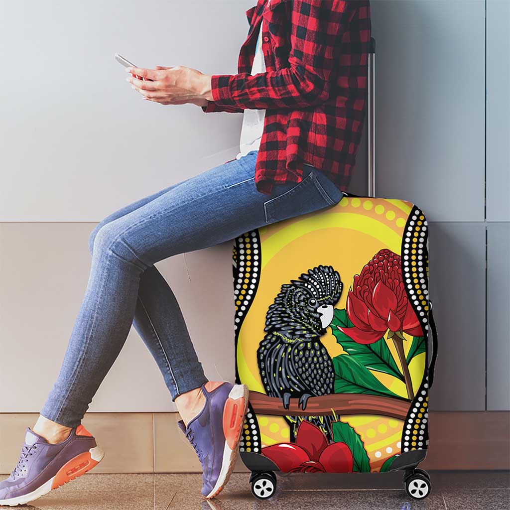 Waratah And Banksian Cockatoo Luggage Cover Aboriginal Art