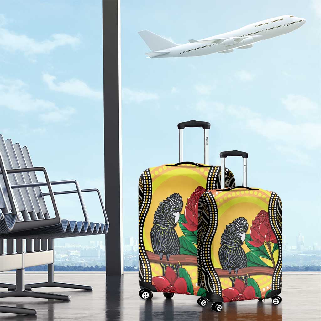 Waratah And Banksian Cockatoo Luggage Cover Aboriginal Art