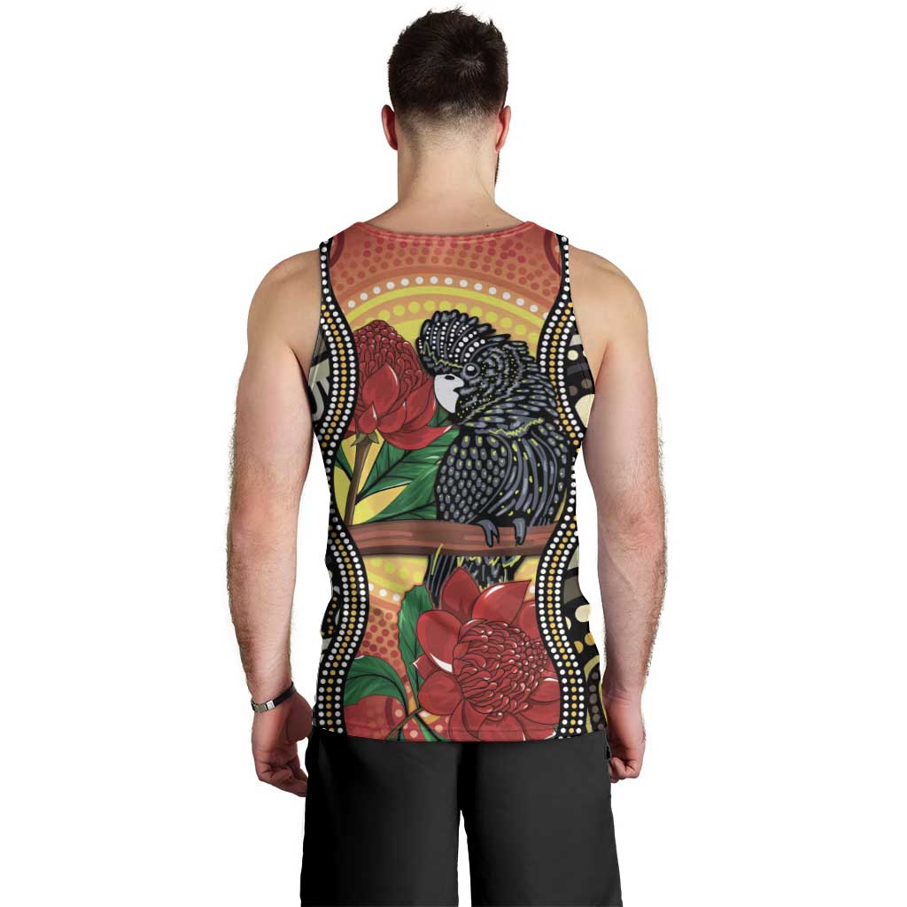 Waratah And Banksian Cockatoo Men Tank Top Aboriginal Art