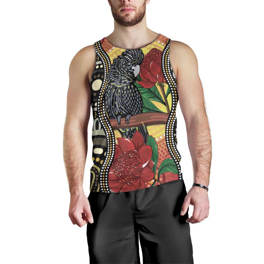 Waratah And Banksian Cockatoo Men Tank Top Aboriginal Art