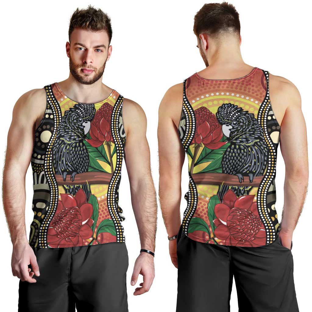 Waratah And Banksian Cockatoo Men Tank Top Aboriginal Art