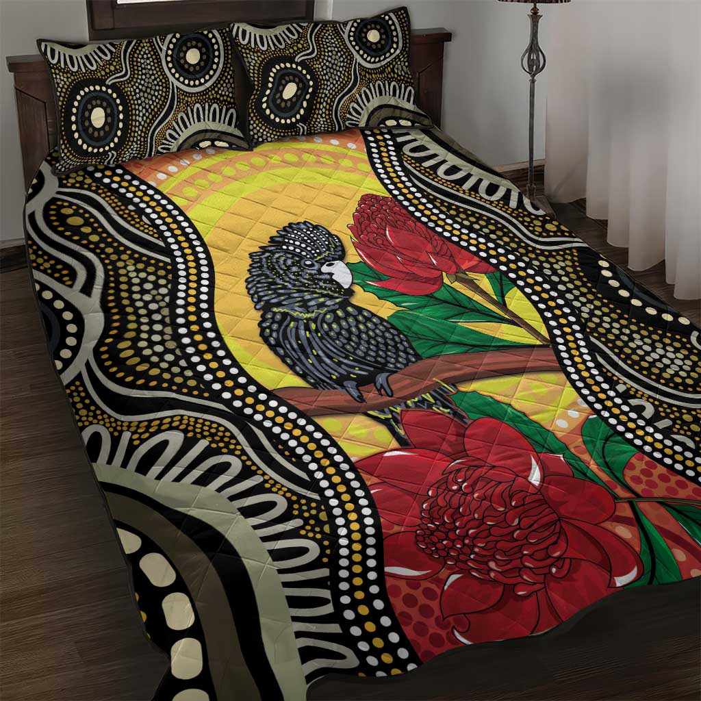 Waratah And Banksian Cockatoo Quilt Bed Set Aboriginal Art