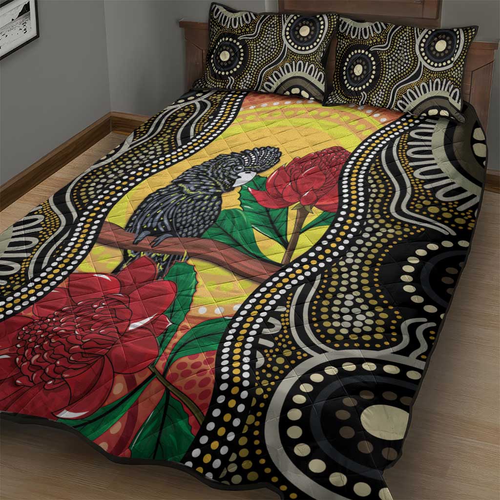 Waratah And Banksian Cockatoo Quilt Bed Set Aboriginal Art