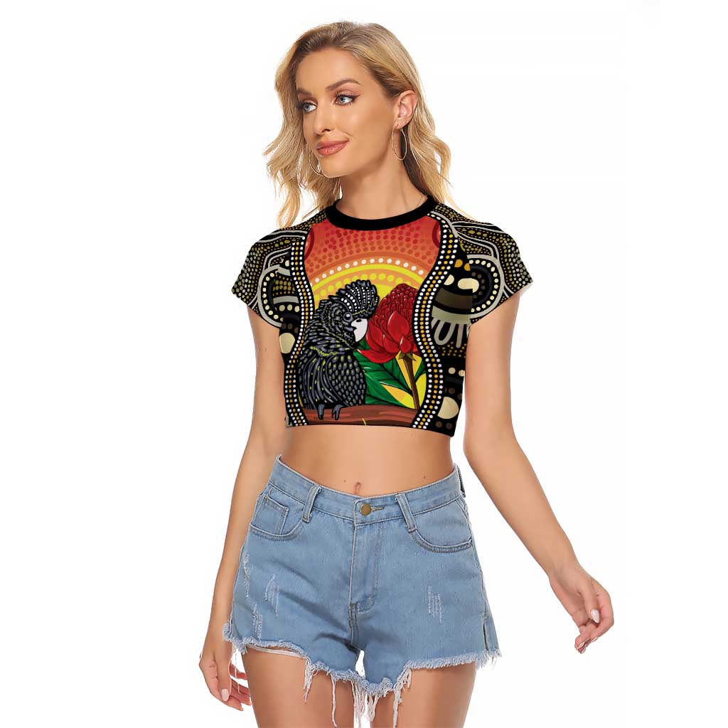 Waratah And Banksian Cockatoo Raglan Cropped T Shirt Aboriginal Art