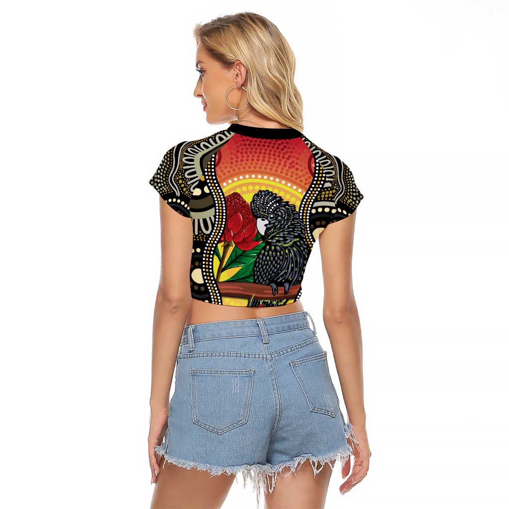 Waratah And Banksian Cockatoo Raglan Cropped T Shirt Aboriginal Art