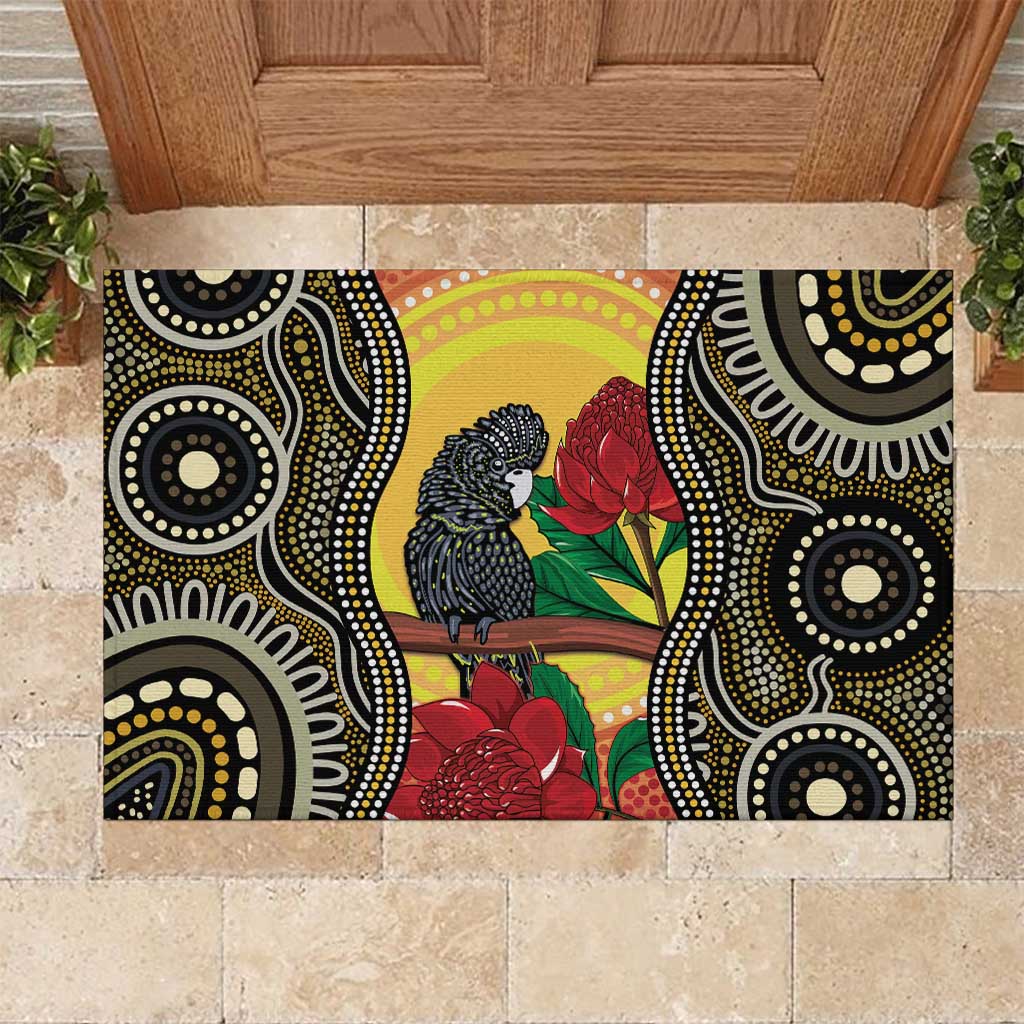 Waratah And Banksian Cockatoo Rubber Doormat Aboriginal Art