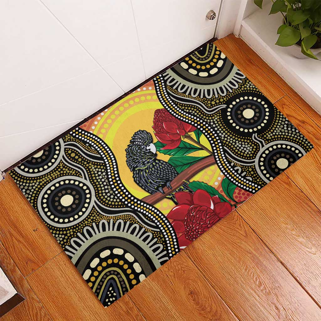 Waratah And Banksian Cockatoo Rubber Doormat Aboriginal Art