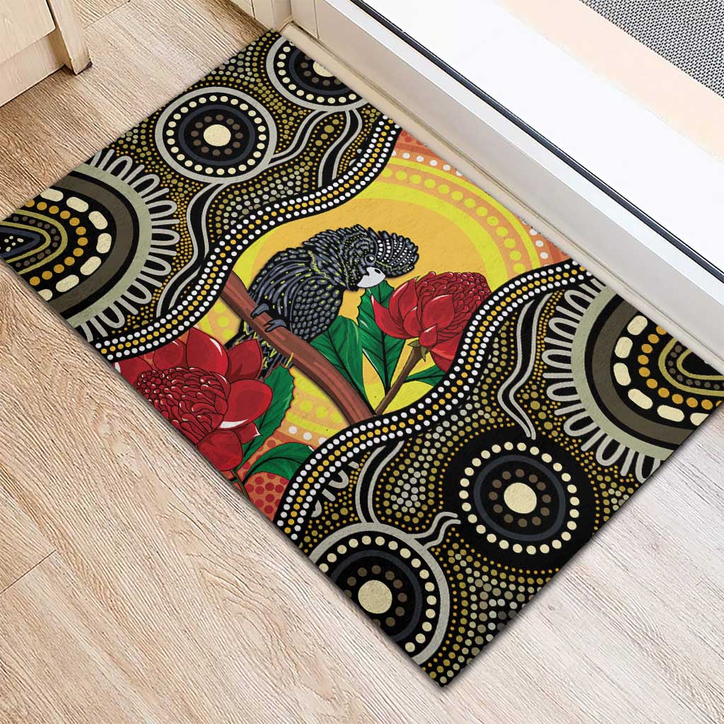 Waratah And Banksian Cockatoo Rubber Doormat Aboriginal Art