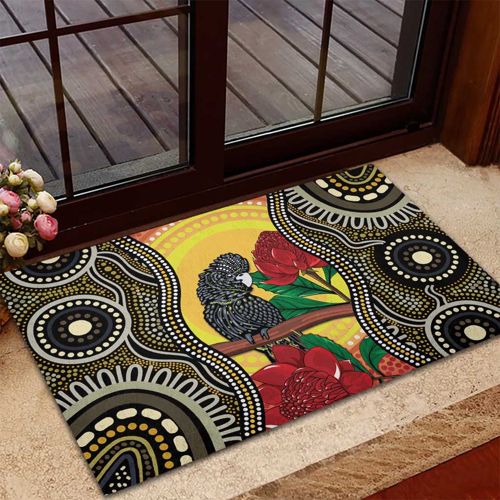 Waratah And Banksian Cockatoo Rubber Doormat Aboriginal Art