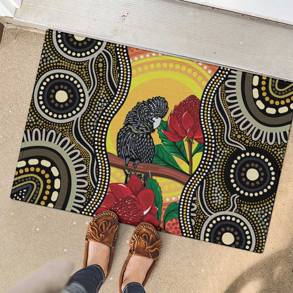 Waratah And Banksian Cockatoo Rubber Doormat Aboriginal Art