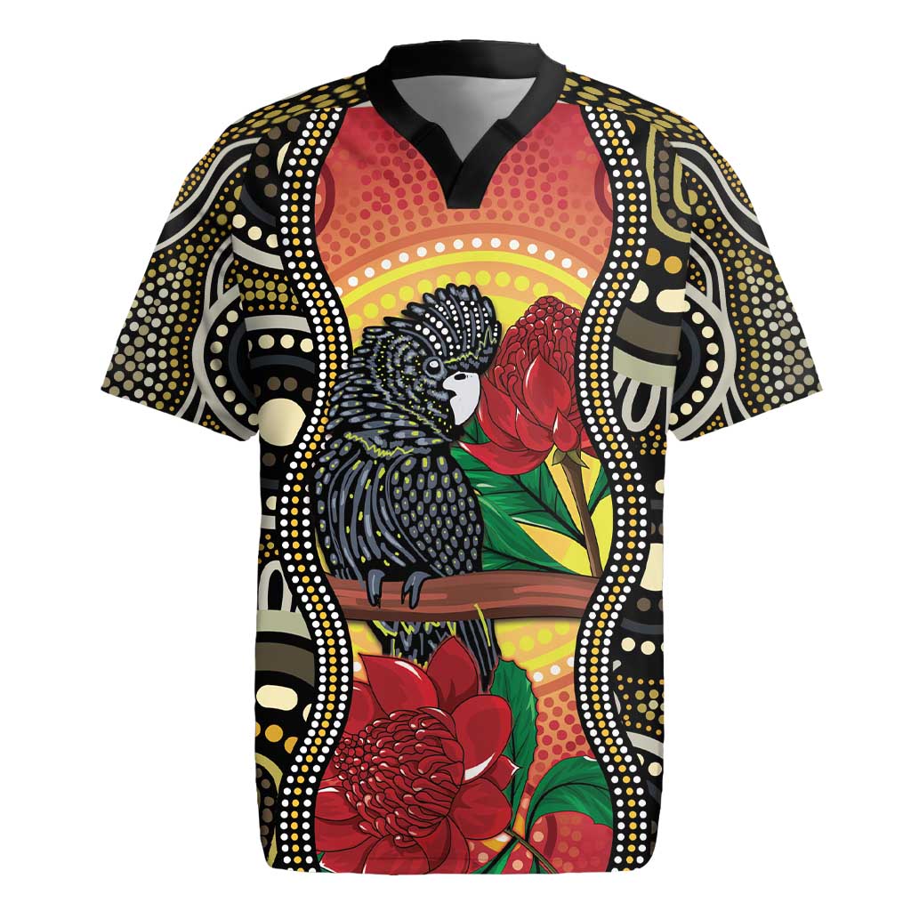 Waratah And Banksian Cockatoo Rugby Jersey Aboriginal Art