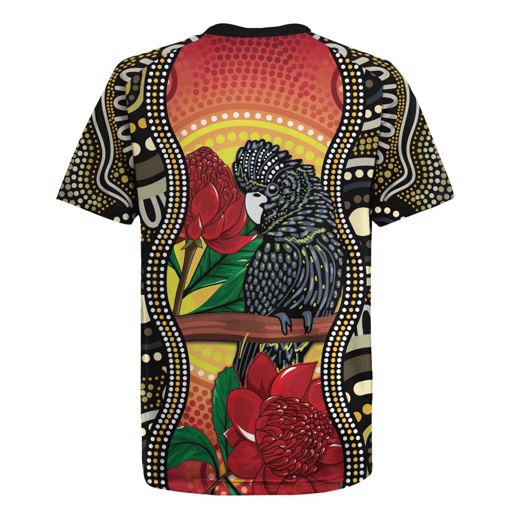 Waratah And Banksian Cockatoo Rugby Jersey Aboriginal Art