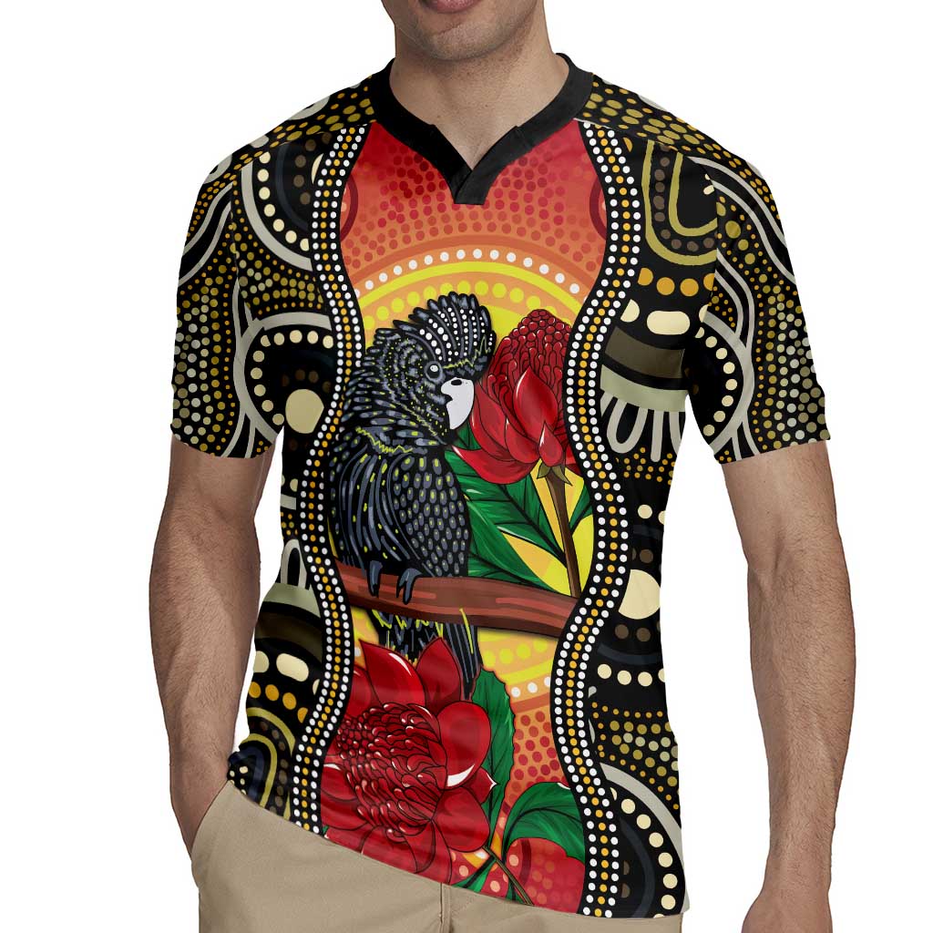 Waratah And Banksian Cockatoo Rugby Jersey Aboriginal Art