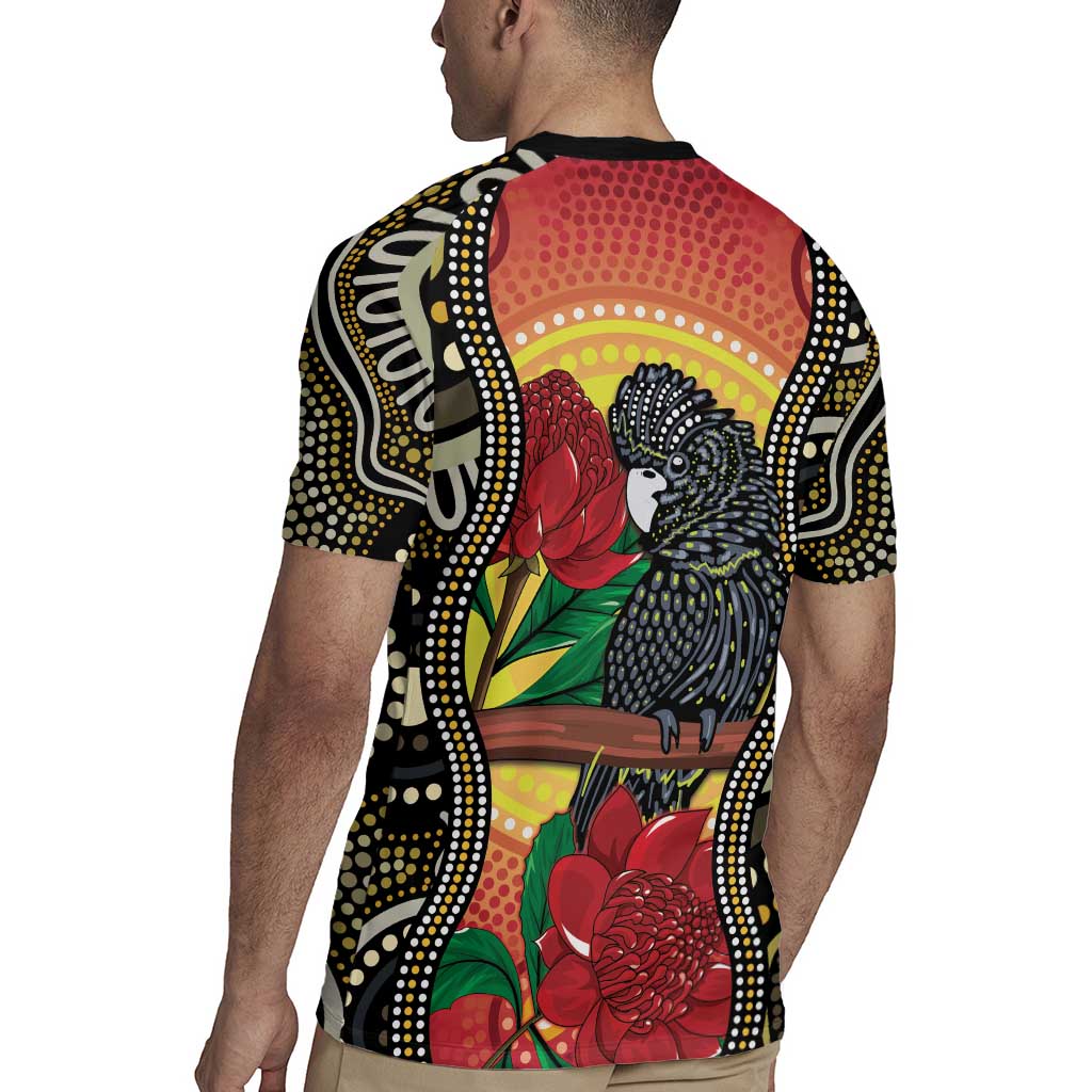 Waratah And Banksian Cockatoo Rugby Jersey Aboriginal Art