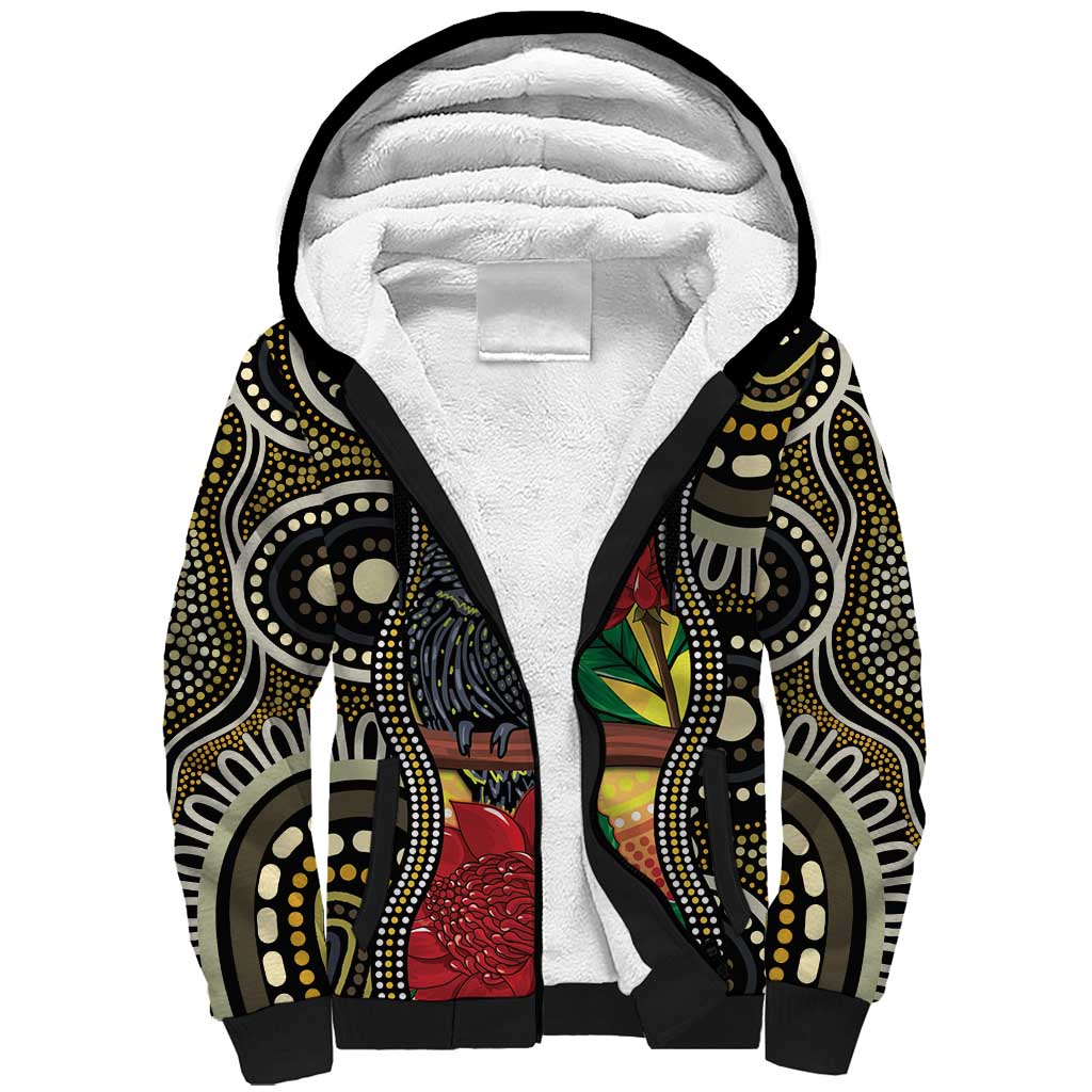 Waratah And Banksian Cockatoo Sherpa Hoodie Aboriginal Art