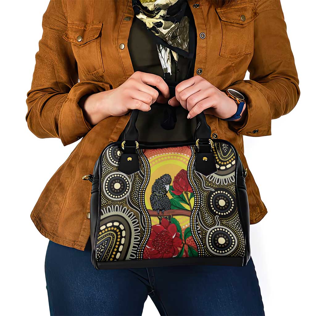 Waratah And Banksian Cockatoo Shoulder Handbag Aboriginal Art