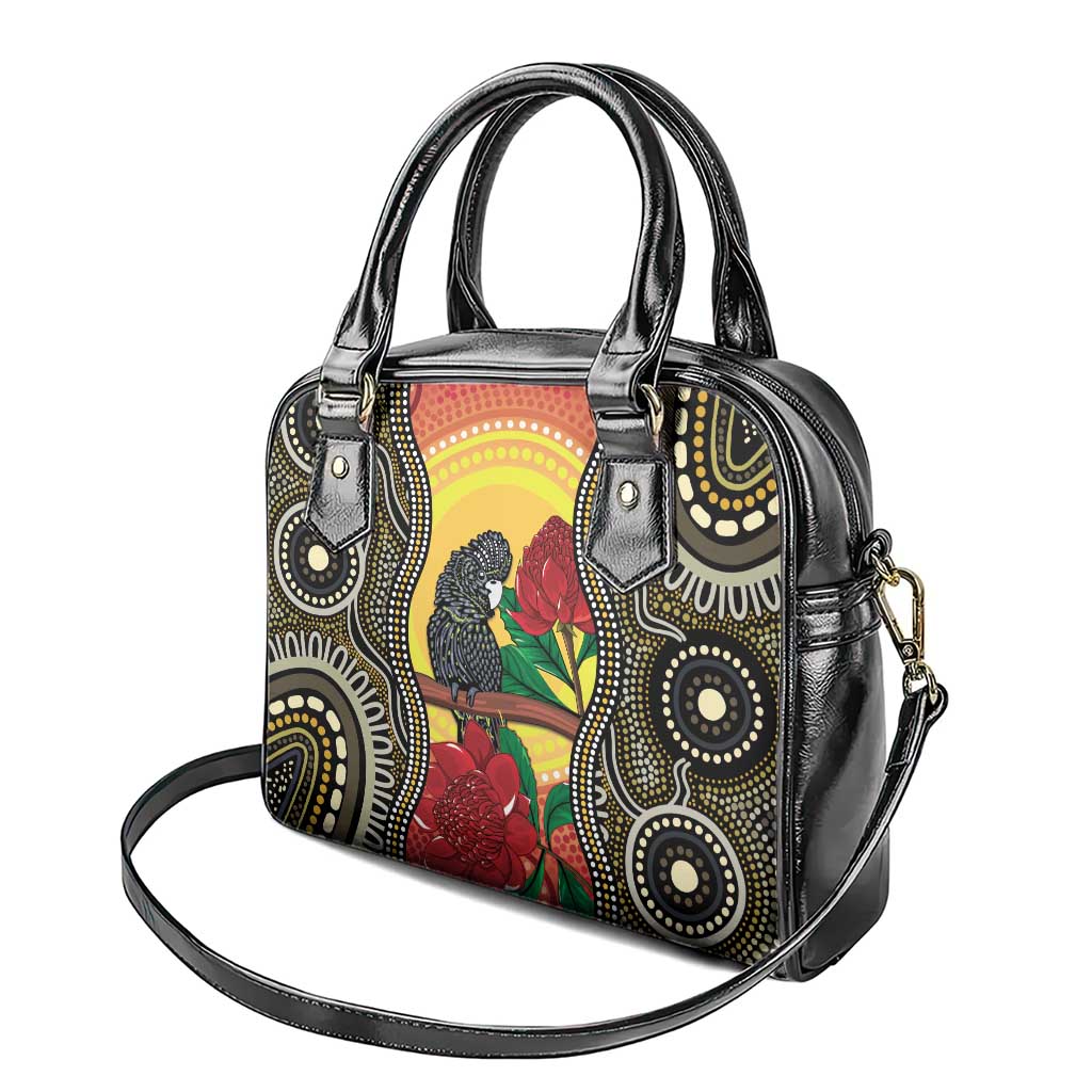 Waratah And Banksian Cockatoo Shoulder Handbag Aboriginal Art