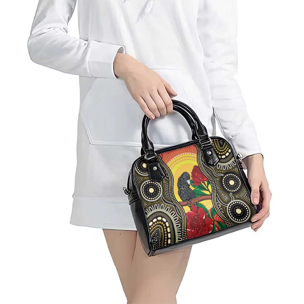 Waratah And Banksian Cockatoo Shoulder Handbag Aboriginal Art