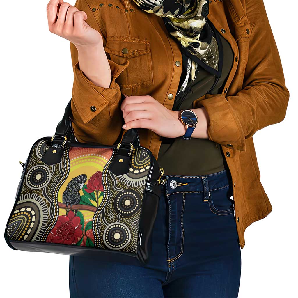 Waratah And Banksian Cockatoo Shoulder Handbag Aboriginal Art